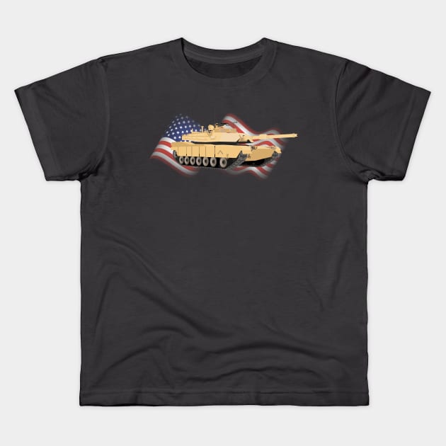 M1A1 / M1A2 Abrams Tank with American Flag Kids T-Shirt by NorseTech